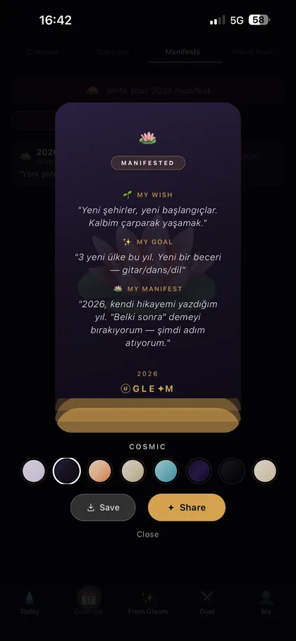 Manifest — write your year's intention and share